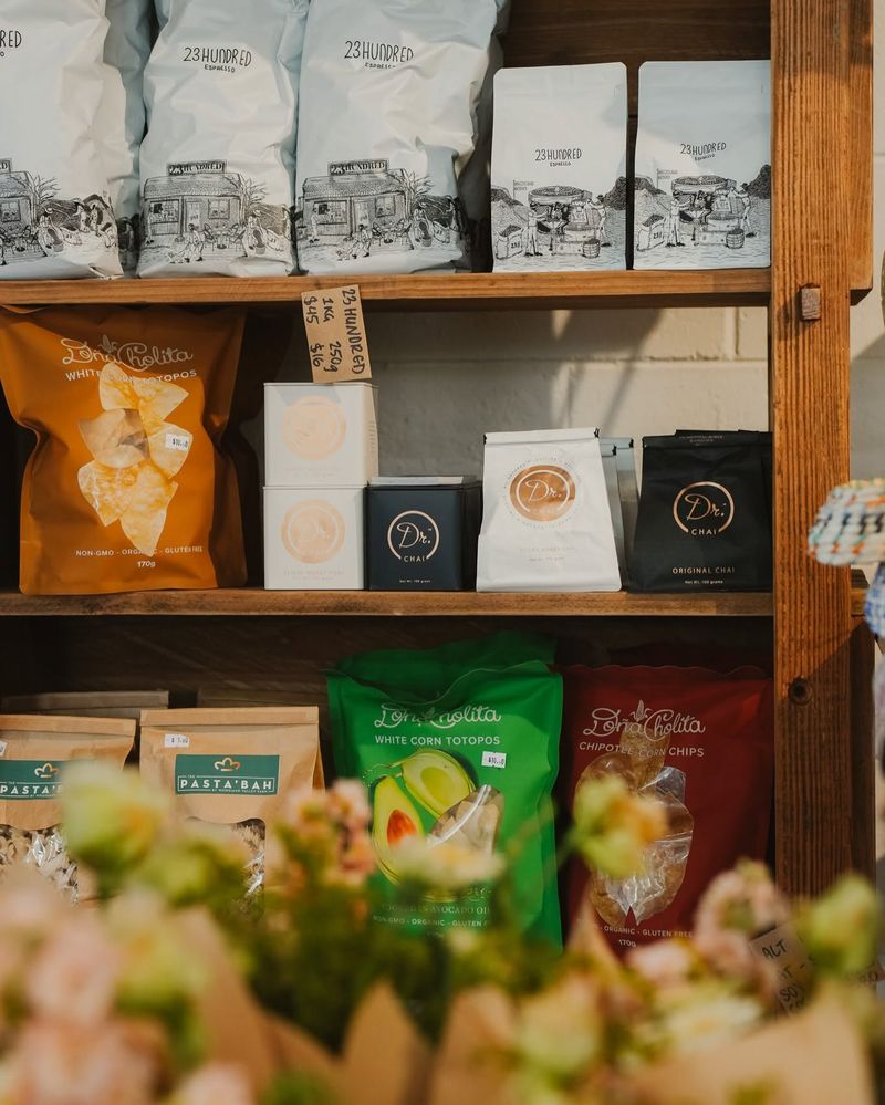 Shelves of local goods in the Salt & Stone general store